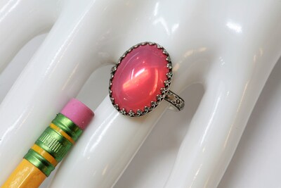 18x13mm Pink Rose Czech Glass 925 Antique Sterling Silver Ring by Salish Sea Inspirations - image4
